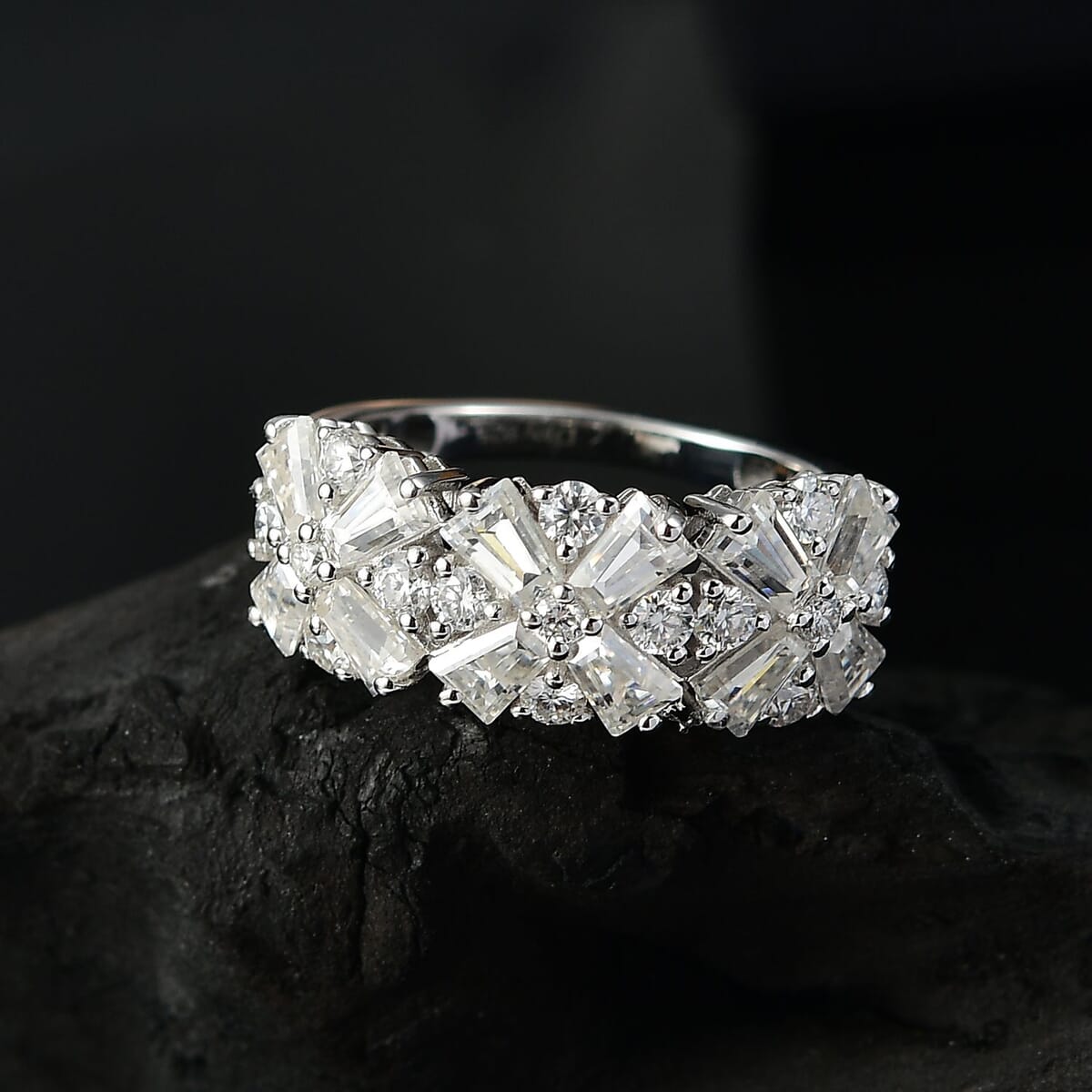Moissanite Ring in Rhodium Over Sterling Silver (Size 10.0) 2.70 ctw image number 1