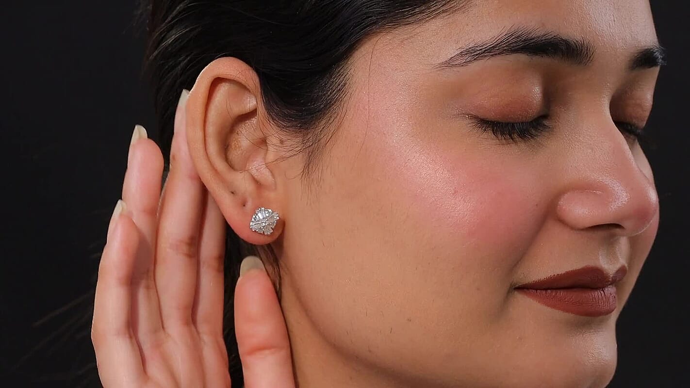 Moissanite Stud Earrings in Rhodium Over Sterling Silver 1.85 ctw