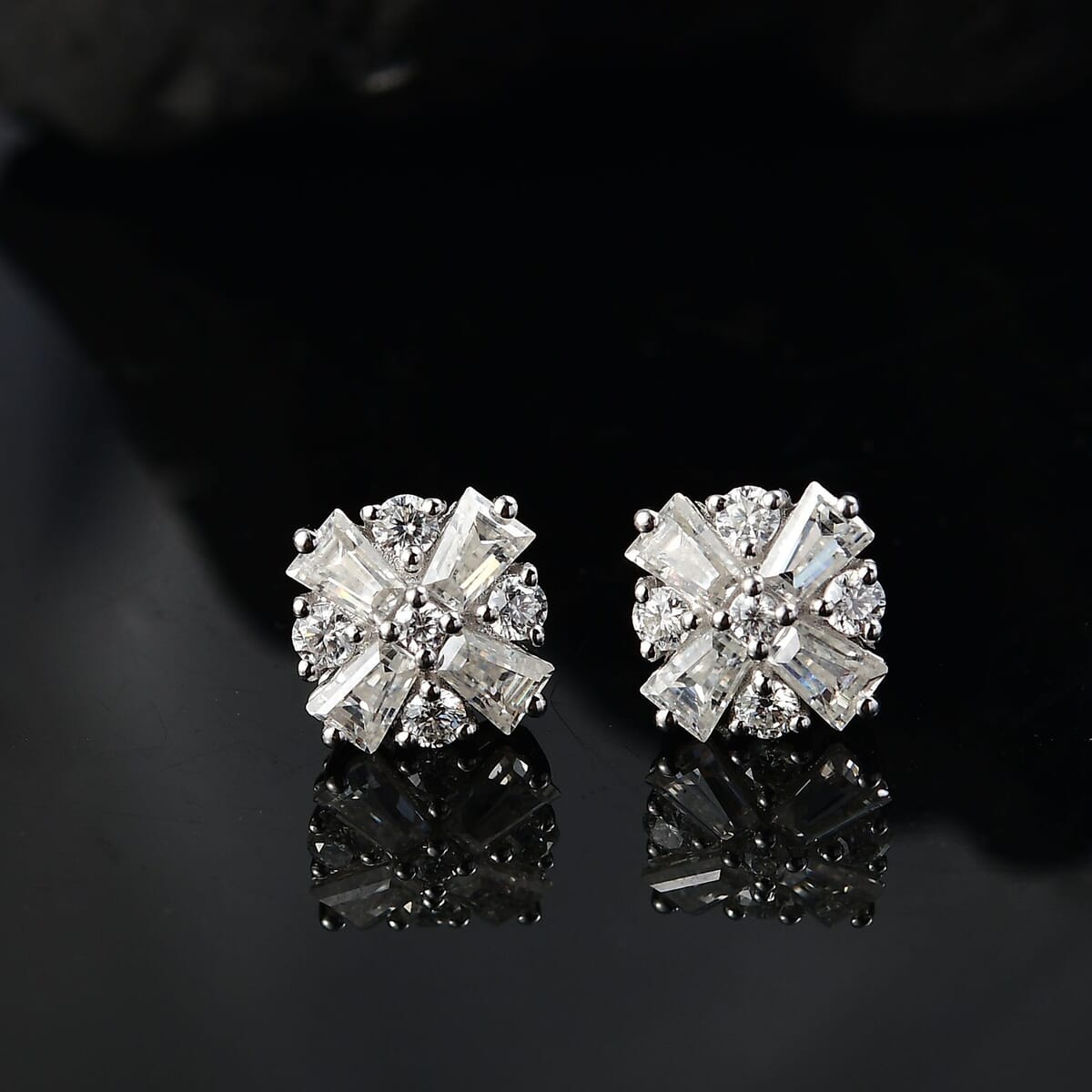 D'Joy Moissanite 1.85 ctw Stud Earrings in Rhodium Over Sterling Silver  image number 1