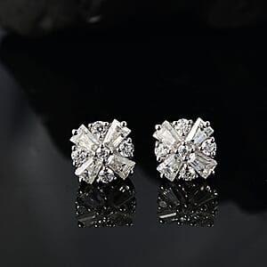 D'Joy Moissanite 1.85 ctw Snowflakes Stud Earrings in Rhodium Over Sterling Silver 