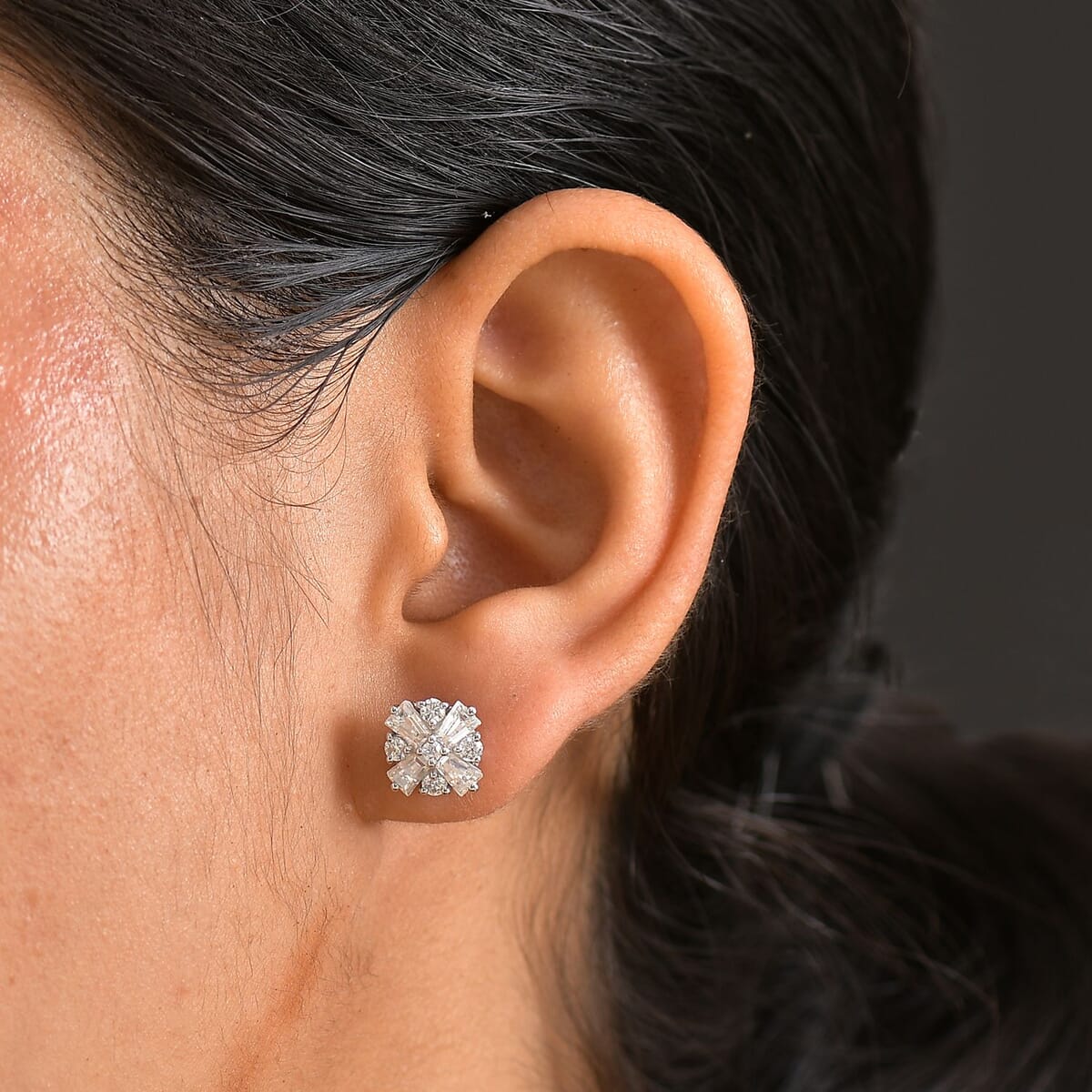 D'Joy Moissanite 1.85 ctw Stud Earrings in Rhodium Over Sterling Silver  image number 2