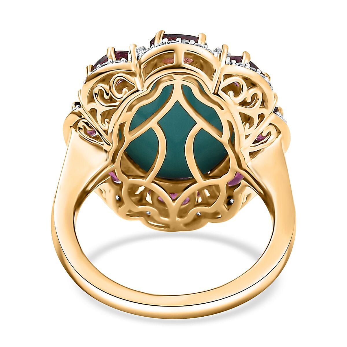 D'Joy Sleeping Beauty Turquoise and Multi Gemstone 10.40 ctw Floral Ring in 18K Vermeil YG Over Sterling Silver (Size 9.0)