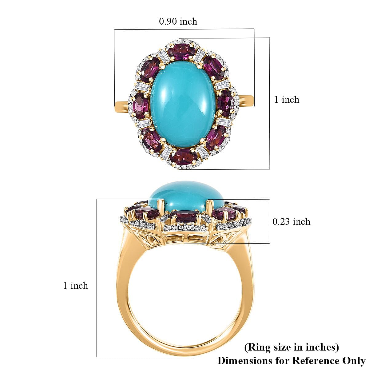 D'Joy Sleeping Beauty Turquoise and Multi Gemstone 10.40 ctw Floral Ring in 18K Vermeil YG Over Sterling Silver (Size 9.0)
