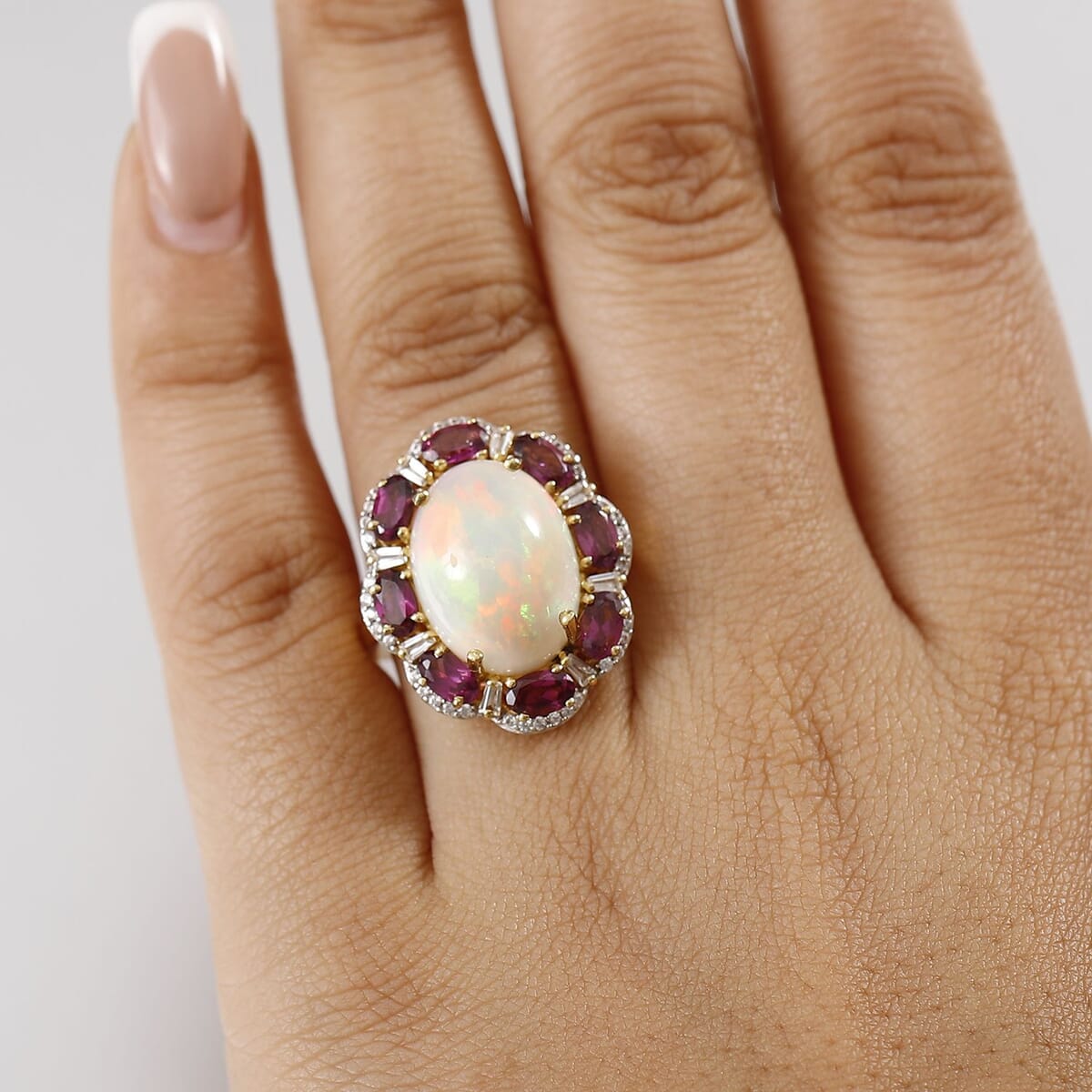 Sleeping Beauty Turquoise, Multi Gemstone Ring in 18K Vermeil YG Over Sterling Silver (Size 10.0) 10.40 ctw image number 2