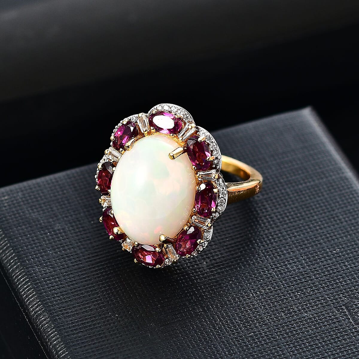 D'Joy Ethiopian Welo Opal and Multi Gemstone 9.85 ctw Ring in 18K Vermeil Yellow Gold Over Sterling Silver (Size 7.0) image number 1