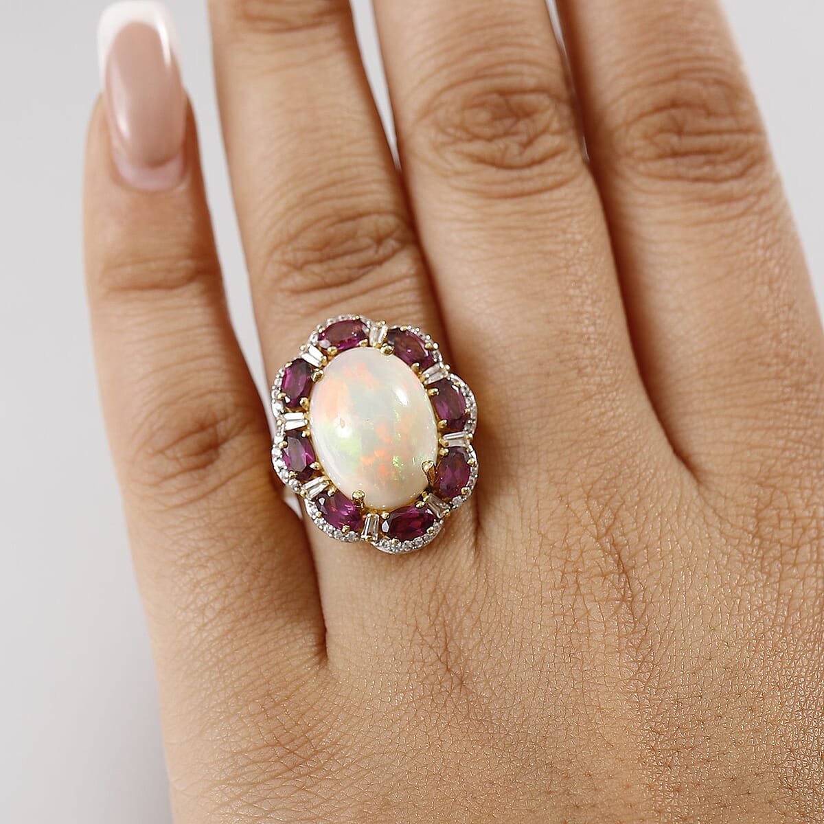 D'Joy Ethiopian Welo Opal and Multi Gemstone 9.85 ctw Ring in 18K Vermeil Yellow Gold Over Sterling Silver (Size 7.0) image number 2