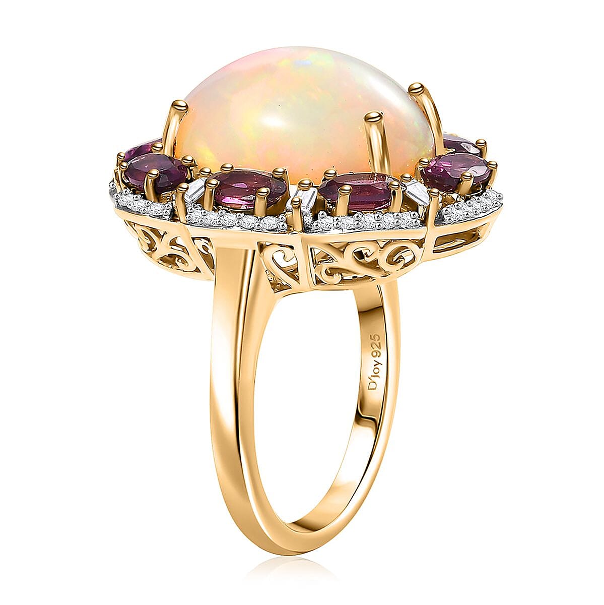 D'Joy Ethiopian Welo Opal and Multi Gemstone 9.85 ctw Ring in 18K Vermeil Yellow Gold Over Sterling Silver (Size 7.0) image number 3