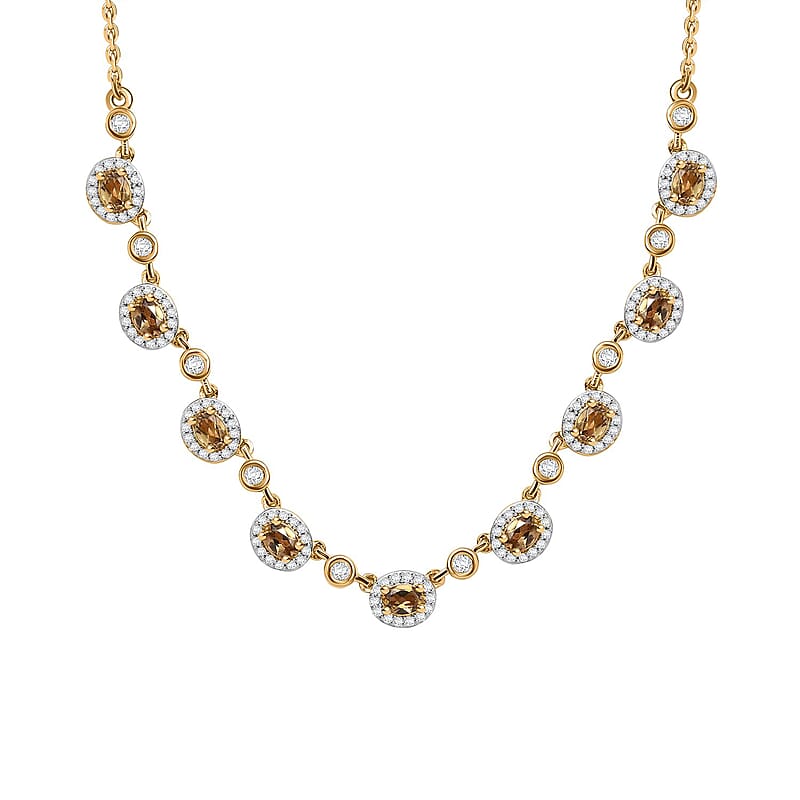 D'Joy Premium Golden Turkizite and White Zircon 3.40 ctw Necklace in 18K Vermeil Yellow Gold Over Sterling Silver 18-20 Inches