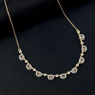 D'Joy Premium Golden Turkizite and White Zircon 3.40 ctw Necklace in 18K Vermeil Yellow Gold Over Sterling Silver 18-20 Inches