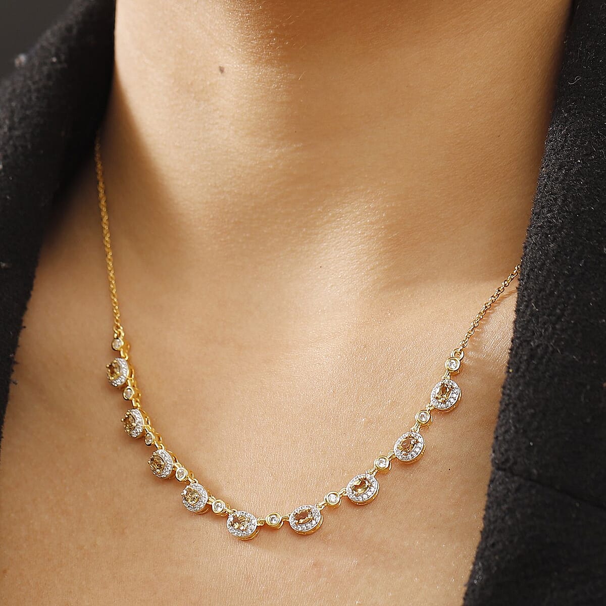 D'Joy Premium Golden Turkizite and White Zircon 3.40 ctw Necklace in 18K Vermeil Yellow Gold Over Sterling Silver 18-20 Inches  image number 2