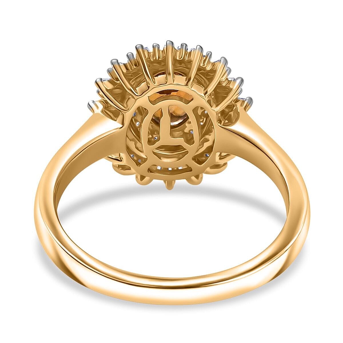 Luxoro 10K Yellow Gold Premium Golden Turkizite, White Diamond (I2) (0.43 cts) Sunburst Halo Ring (Size 6.0) 1.30 ctw