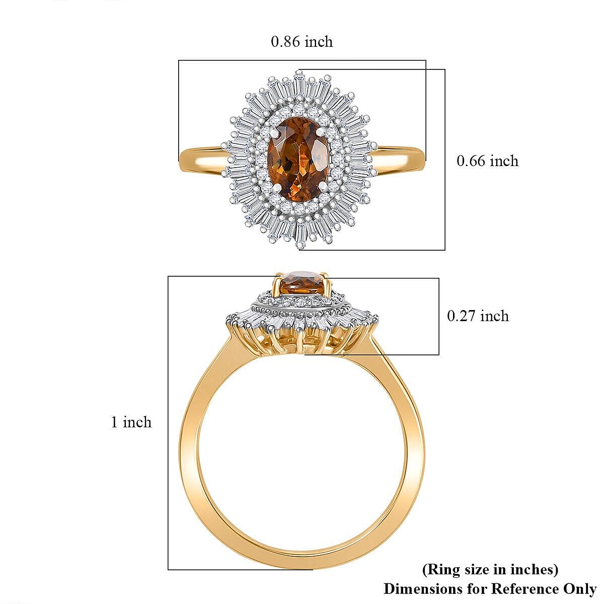 Luxoro 10K Yellow Gold Premium Golden Turkizite, White Diamond (I2) (0.43 cts) Sunburst Halo Ring (Size 6.0) 1.30 ctw