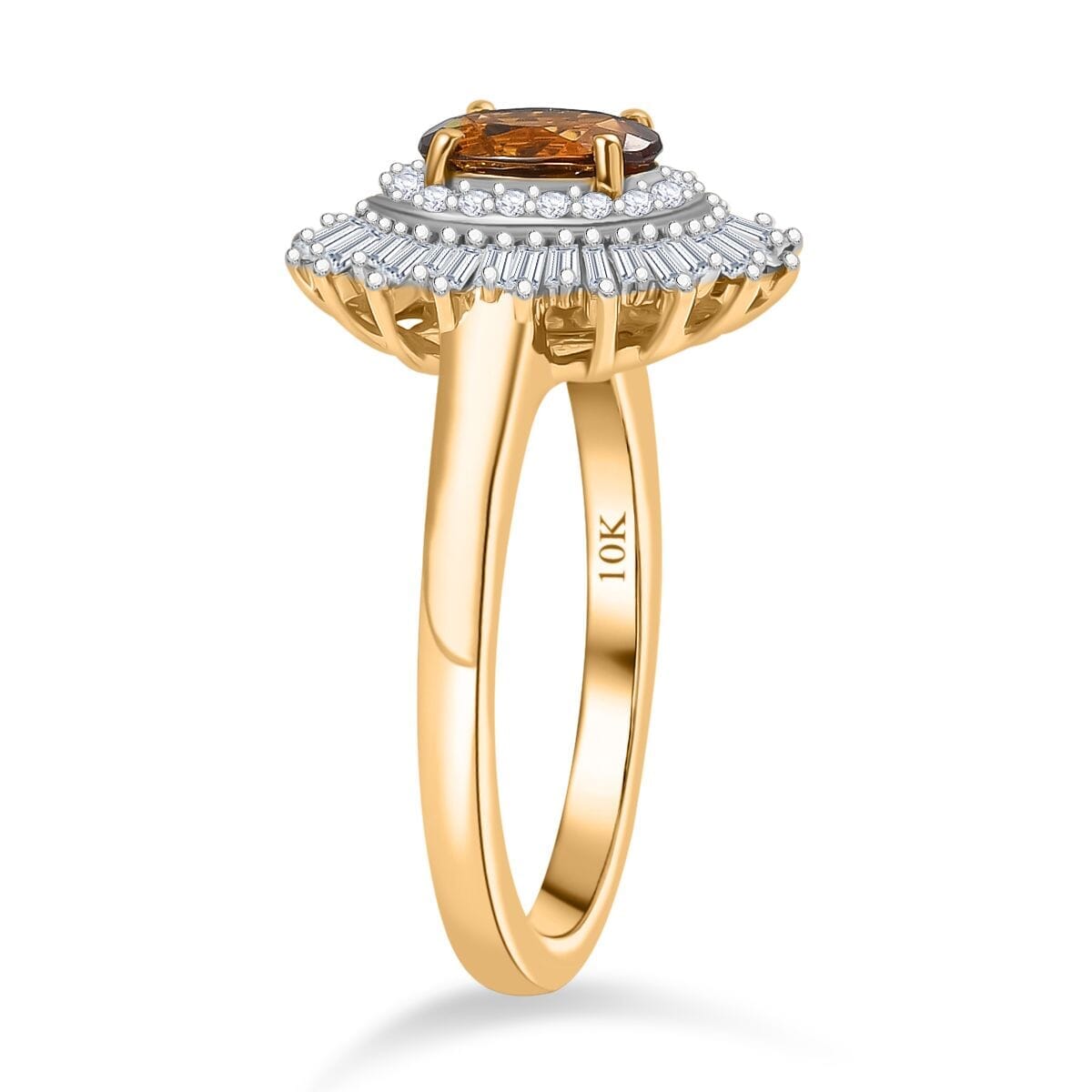 Luxoro 10K Yellow Gold Premium Golden Turkizite, White Diamond (I2) (0.43 cts) Sunburst Halo Ring (Size 5.0) 1.30 ctw image number 3