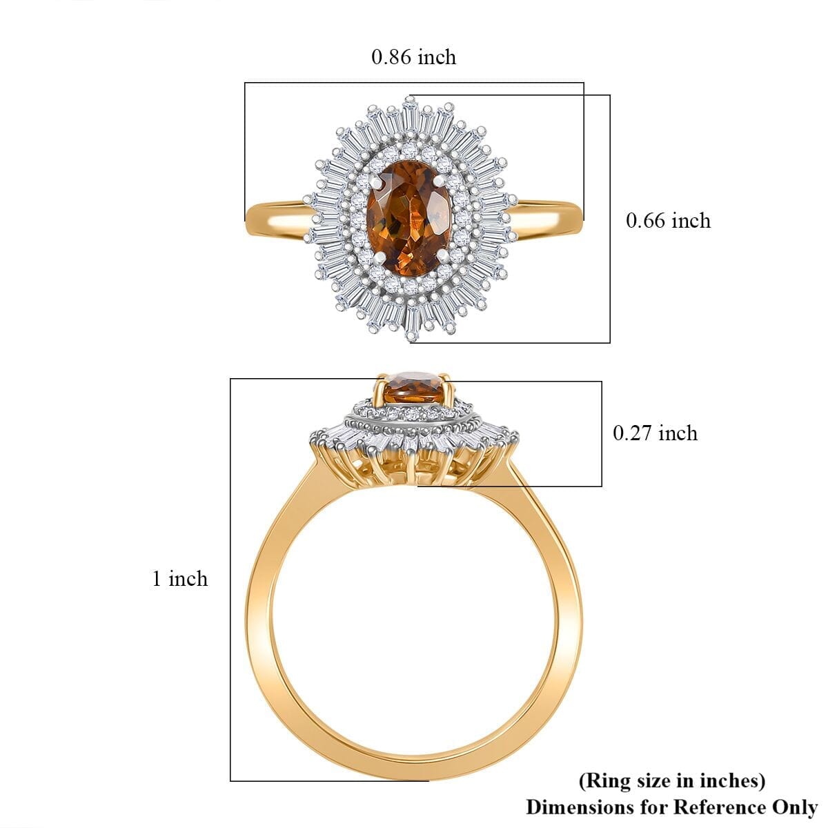 Luxoro 10K Yellow Gold Premium Golden Turkizite, White Diamond (I2) (0.43 cts) Sunburst Halo Ring (Size 5.0) 1.30 ctw image number 5