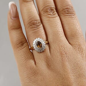 Luxoro Golden Turkizite, White Diamond Sunburst Halo Ring in 10K Yellow Gold 1.30 ctw (Size 7.5)
