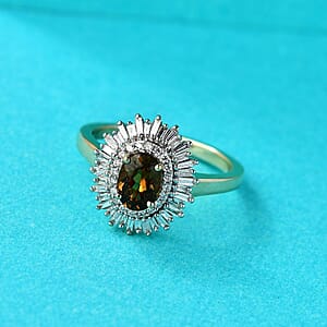 Luxoro Golden Turkizite, White Diamond Sunburst Halo Ring in 10K Yellow Gold 1.30 ctw (Size 9.5)