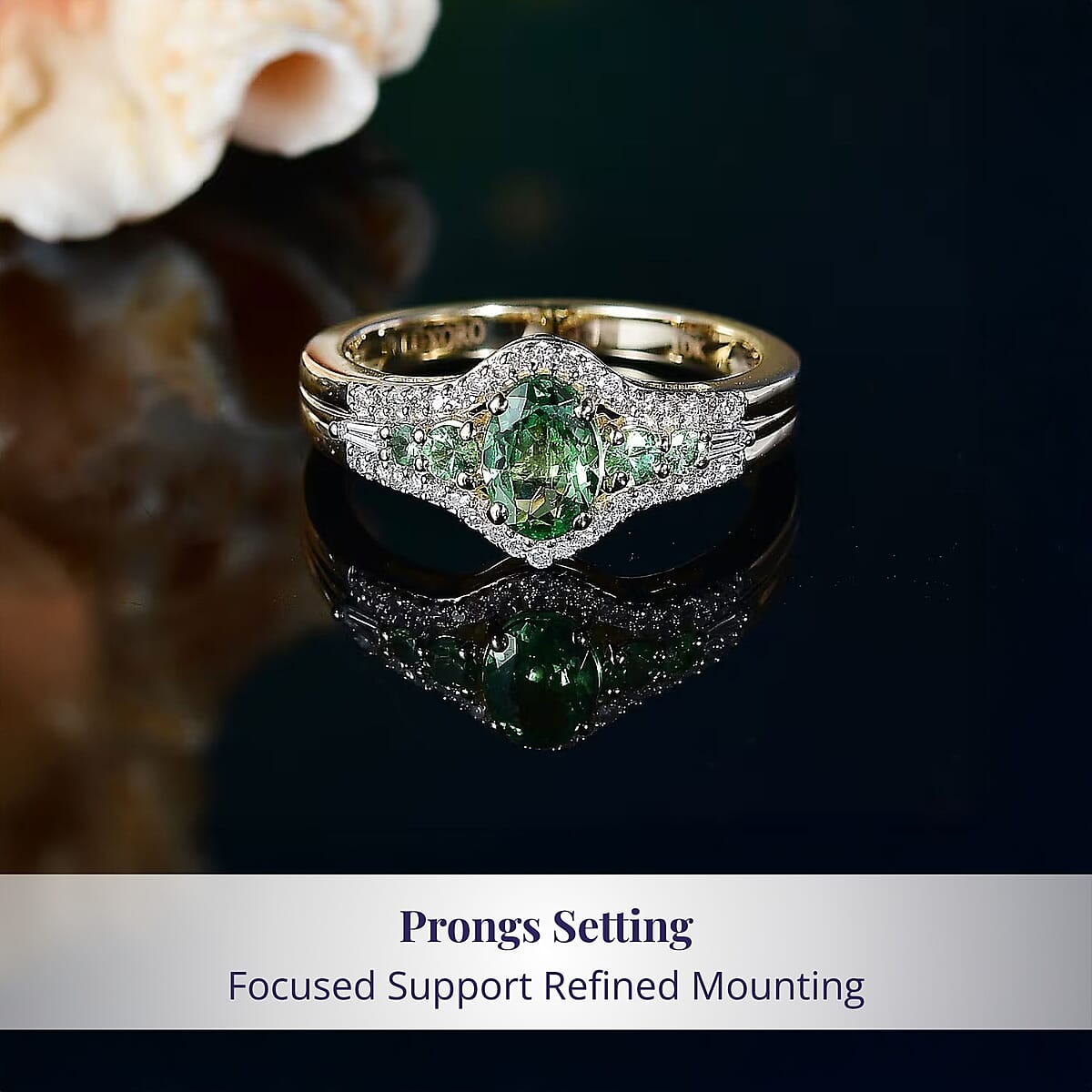 Luxoro 10K Yellow Gold Premium Tsavorite Garnet, Diamond (I2) Ring (Size 11.5) 1.25 ctw image number 3