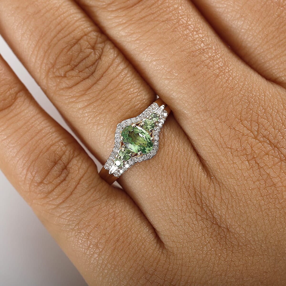 Luxoro 10K Yellow Gold Premium Tsavorite Garnet, Diamond (I2) Ring (Size 5.5) 1.25 ctw image number 2