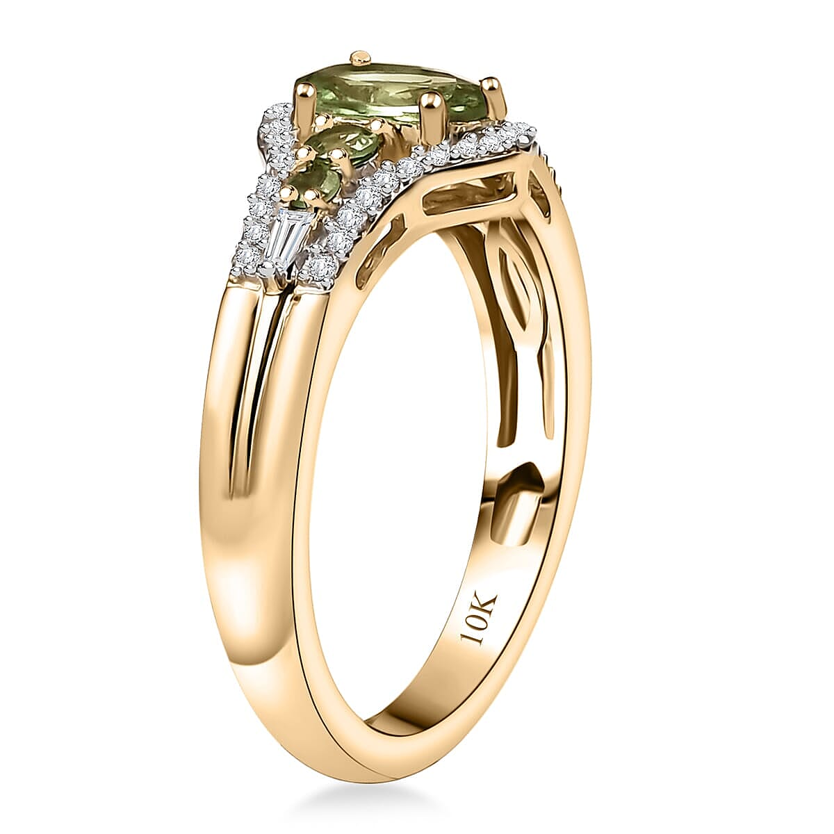 Luxoro 10K Yellow Gold Premium Tsavorite Garnet, Diamond (I2) Ring (Size 5.5) 1.25 ctw image number 3