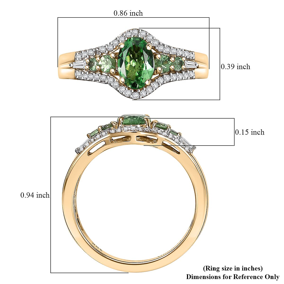 Luxoro 10K Yellow Gold Premium Tsavorite Garnet, Diamond (I2) Ring (Size 5.5) 1.25 ctw image number 5