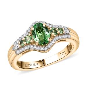 Luxoro Premium Tsavorite Garnet and I2 Diamond 1.25 ctw Ring in 10K Yellow Gold (Size 7.0)