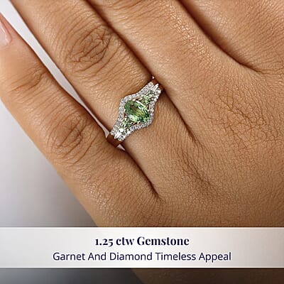 Luxoro Premium Tsavorite Garnet and I2 Diamond 1.25 ctw Ring in 10K Yellow Gold (Size 7.0)