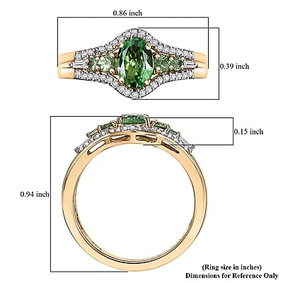 Luxoro Premium Tsavorite Garnet and I2 Diamond 1.25 ctw Ring in 10K Yellow Gold (Size 7.0)