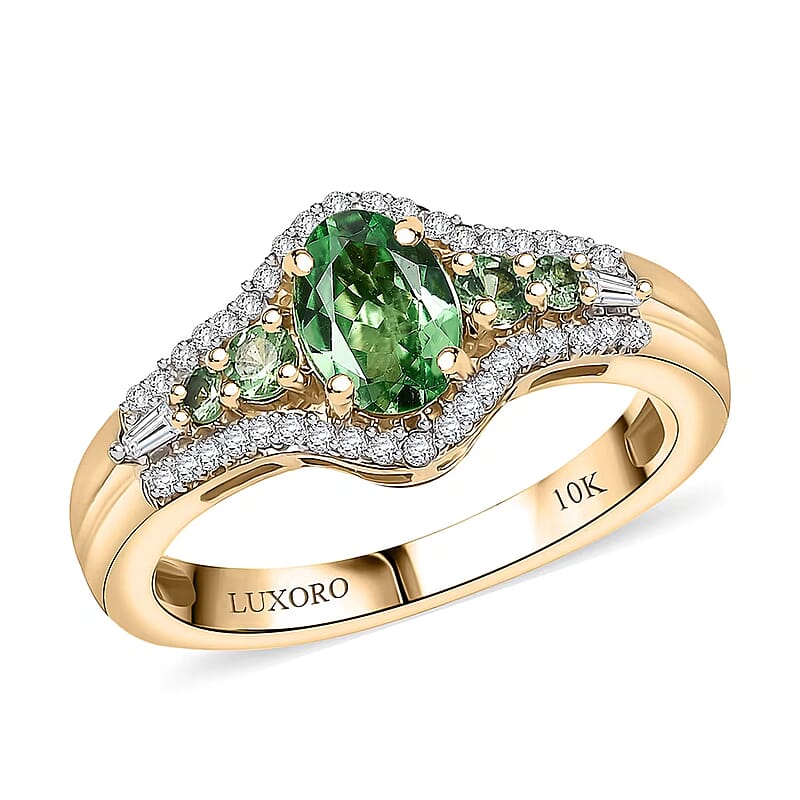 Luxoro Premium Tsavorite Garnet and I2 Diamond 1.25 ctw Ring in 10K Yellow Gold (Size 8.0)