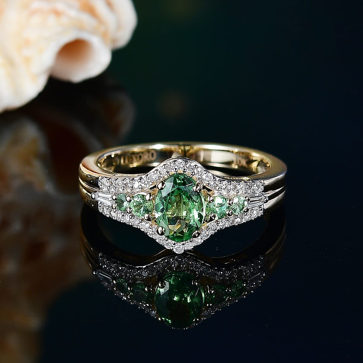 Luxoro Premium Tsavorite Garnet and I2 Diamond 1.25 ctw Ring in 10K Yellow Gold (Size 8.0) image number 1