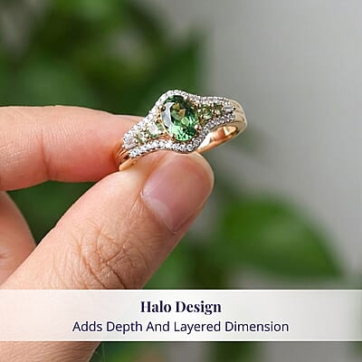 Luxoro Premium Tsavorite Garnet and I2 Diamond 1.25 ctw Ring in 10K Yellow Gold (Size 8.0)