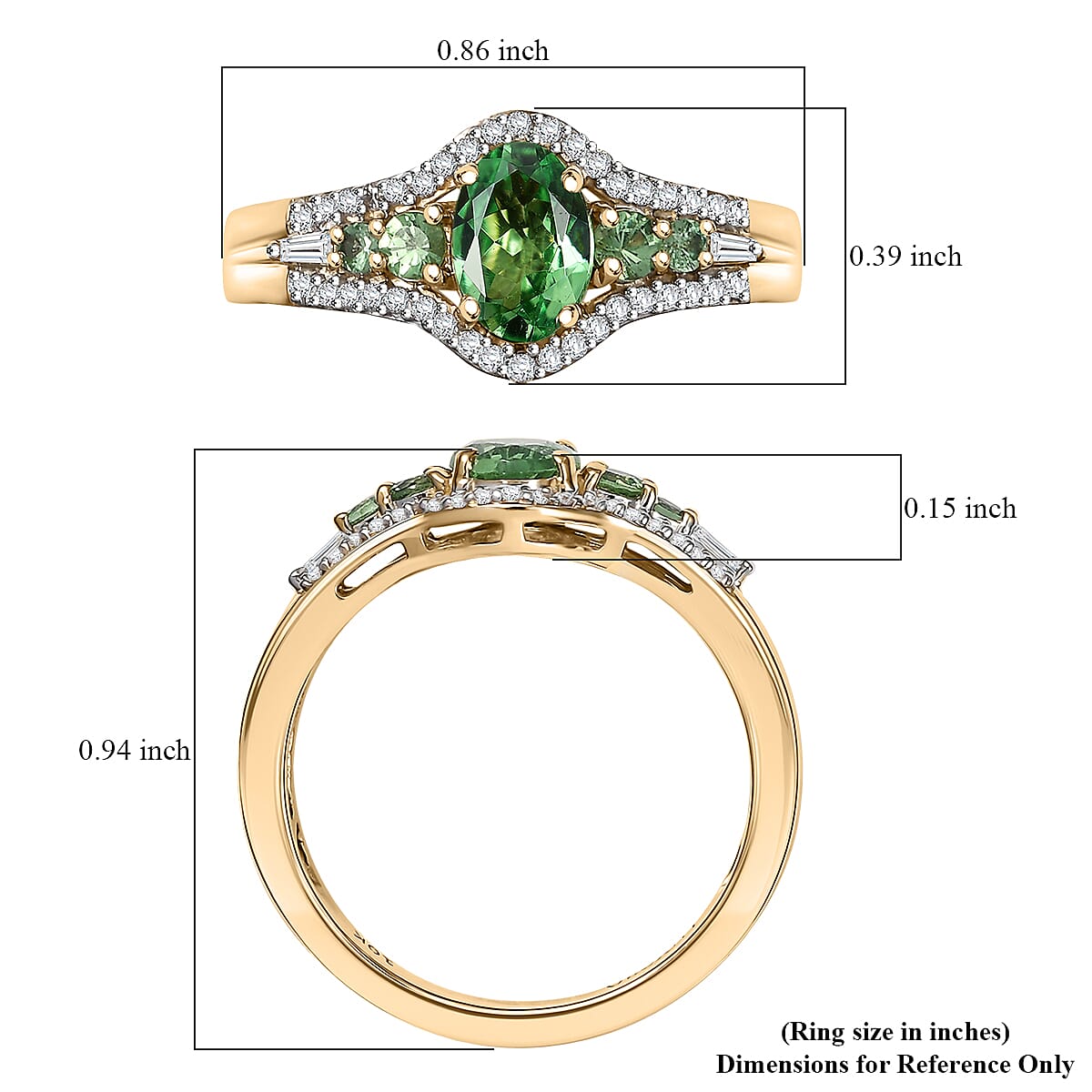 Luxoro Premium Tsavorite Garnet and I2 Diamond 1.25 ctw Ring in 10K Yellow Gold (Size 8.0) image number 5