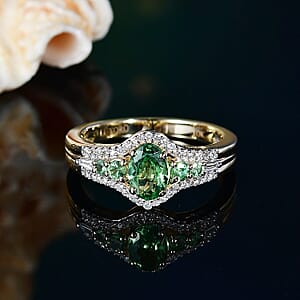 Luxoro 10K Yellow Gold Premium Tsavorite Garnet, Diamond (I2) Ring (Size 8.5) 1.25 ctw