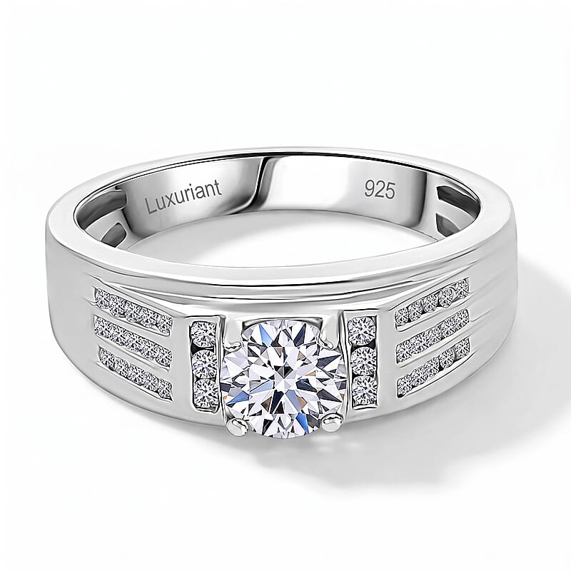 Luxuriant Lab Grown Diamond G-H, SI 1.00 ctw Mens Ring in Rhodium Over Sterling Silver (Size 10.0)
