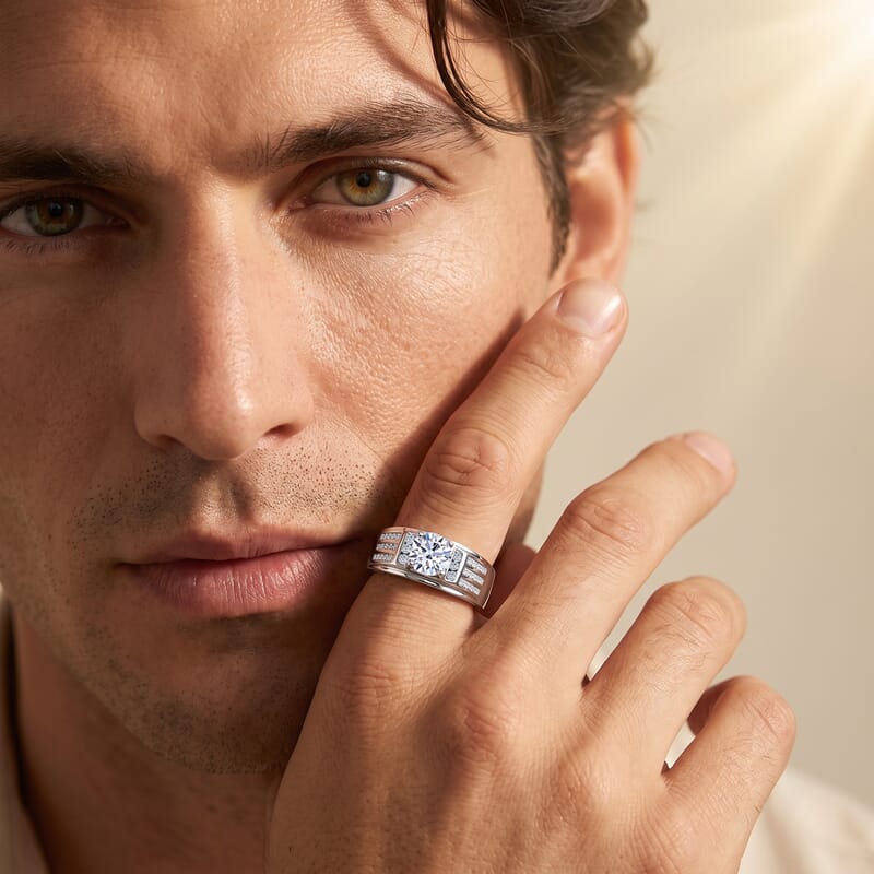 Luxuriant Lab Grown Diamond G-H, SI 1.00 ctw Mens Ring in Rhodium Over Sterling Silver (Size 10.0)