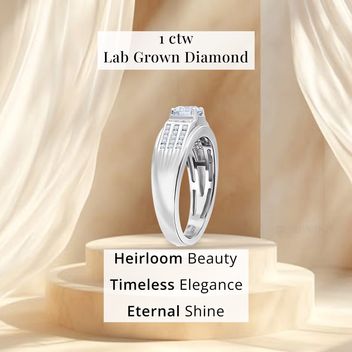 Luxuriant Lab Grown Diamond G-H, SI 1.00 ctw Mens Ring in Rhodium Over Sterling Silver (Size 14.0) image number 4