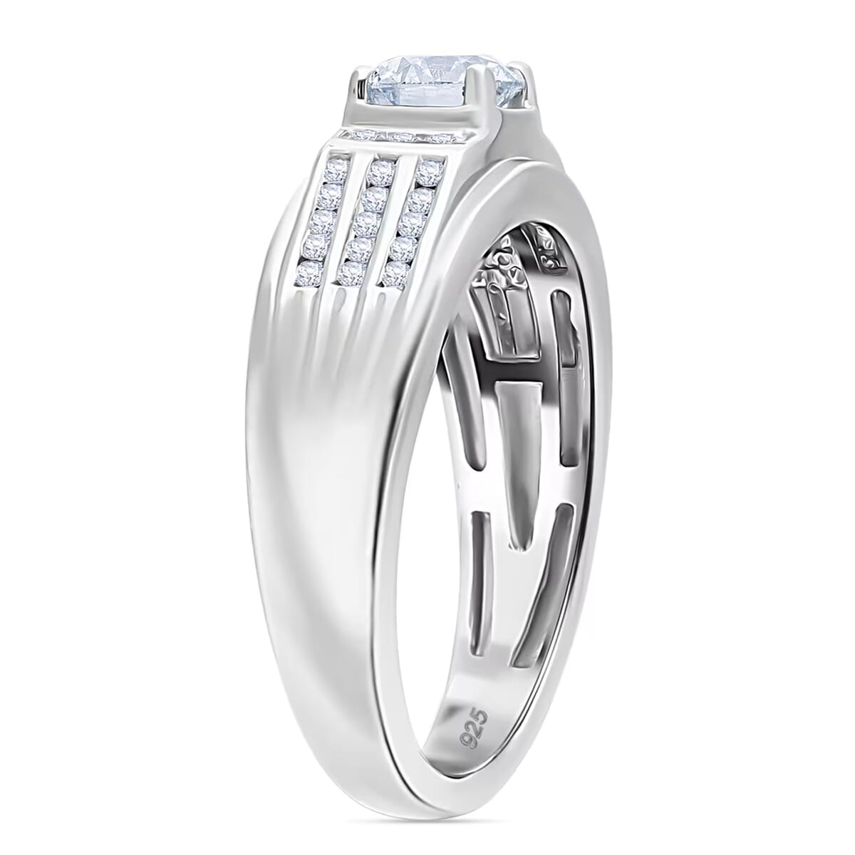 Luxuriant Lab Grown Diamond G-H, SI 1.00 ctw Mens Ring in Rhodium Over Sterling Silver (Size 14.0) image number 8