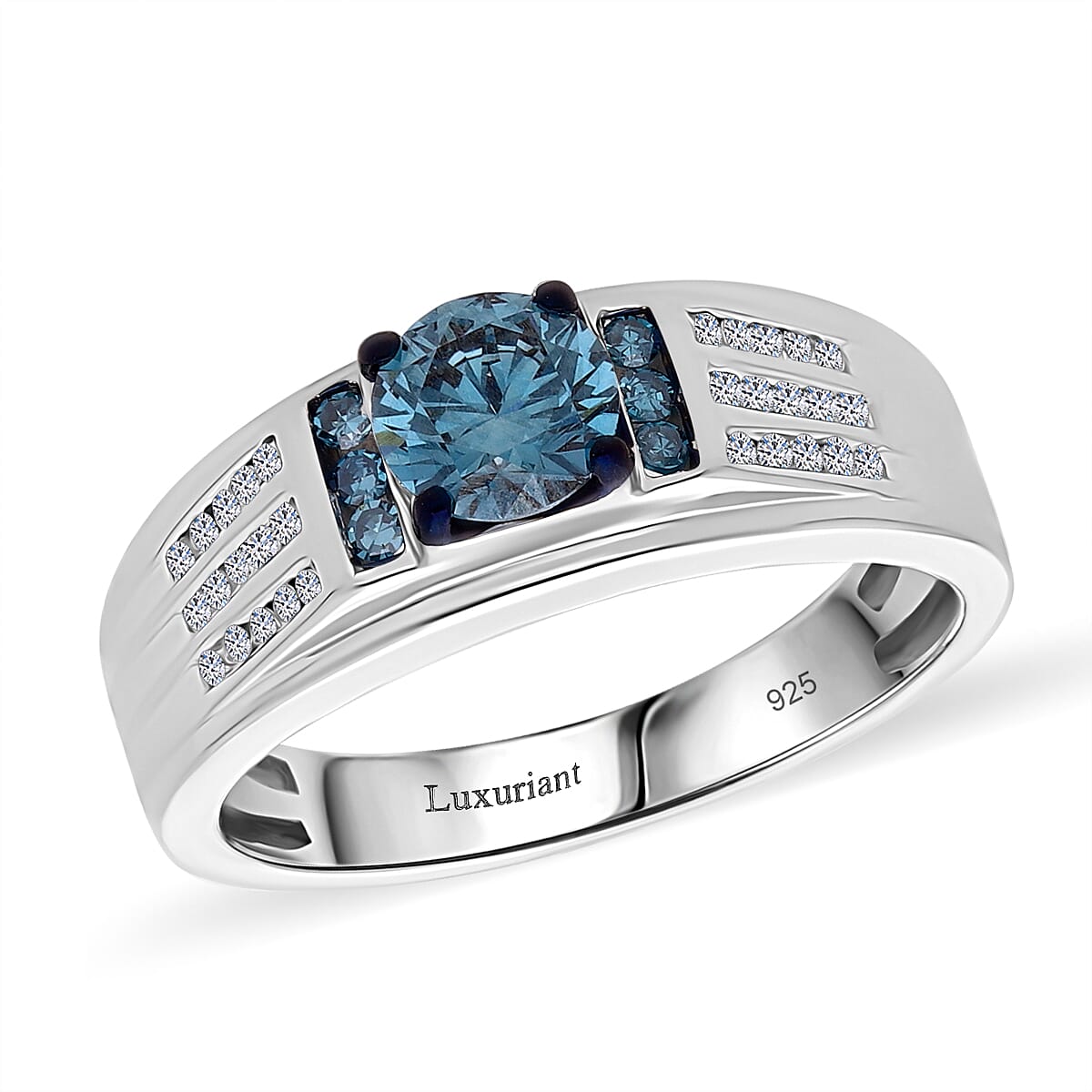 Luxuriant Lab Grown Blue and White Diamond SI 1.00 ctw Mens Ring in Rhodium Over Sterling Silver (Size 13.0) (Del. In 13-15 Days) image number 0