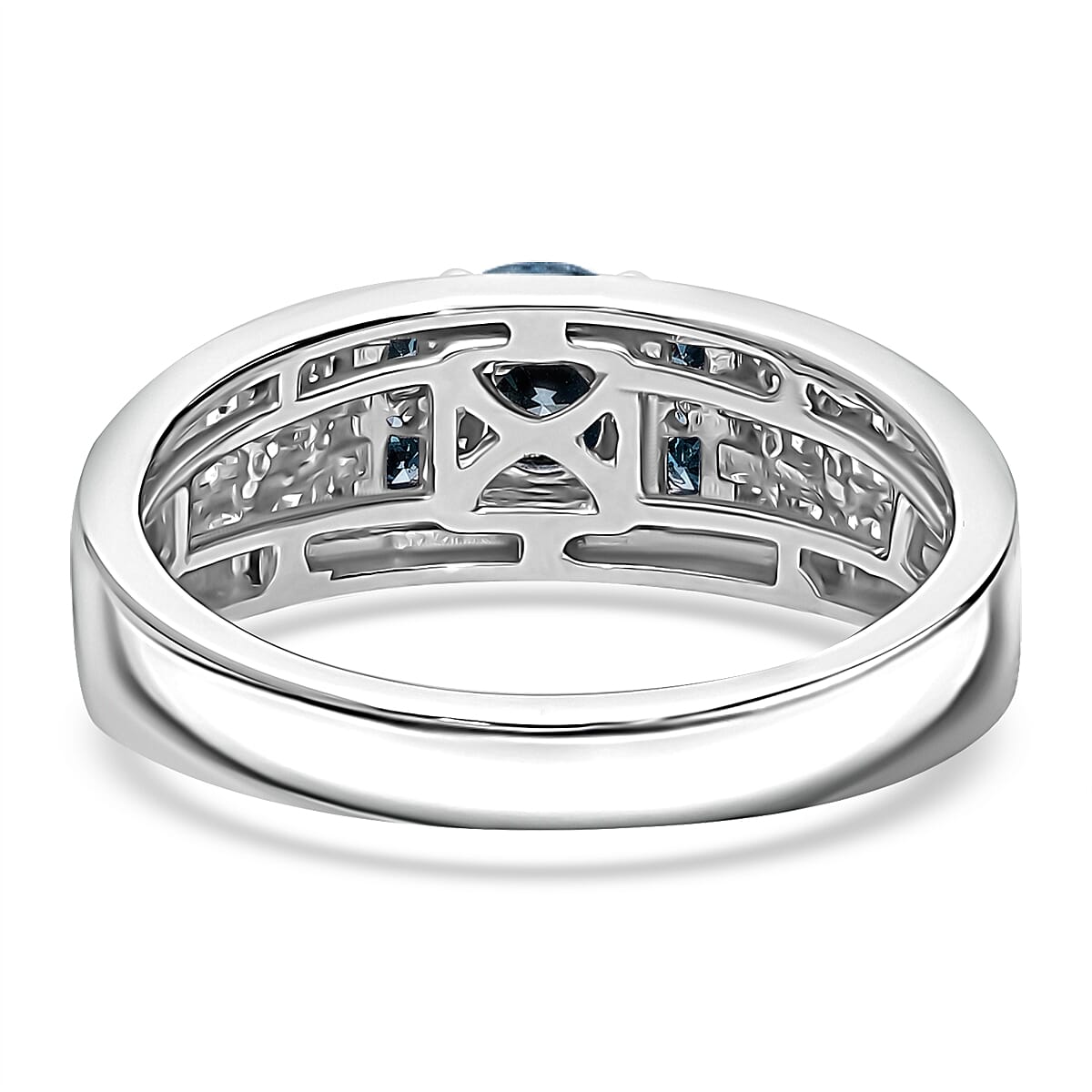 Luxuriant Lab Grown Blue and White Diamond SI 1.00 ctw Mens Ring in Rhodium Over Sterling Silver (Size 13.0) (Del. In 13-15 Days) image number 4
