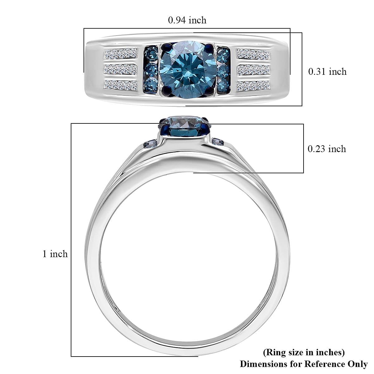 Luxuriant Lab Grown Blue and White Diamond SI 1.00 ctw Mens Ring in Rhodium Over Sterling Silver (Size 13.0) (Del. In 13-15 Days) image number 5