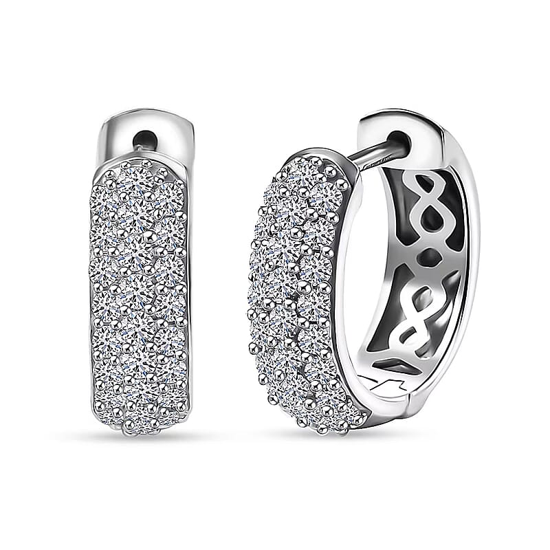 Luxuriant Lab Grown Diamond G-H SI 1.00 ctw Hoop Earrings in Rhodium Over Sterling Silver