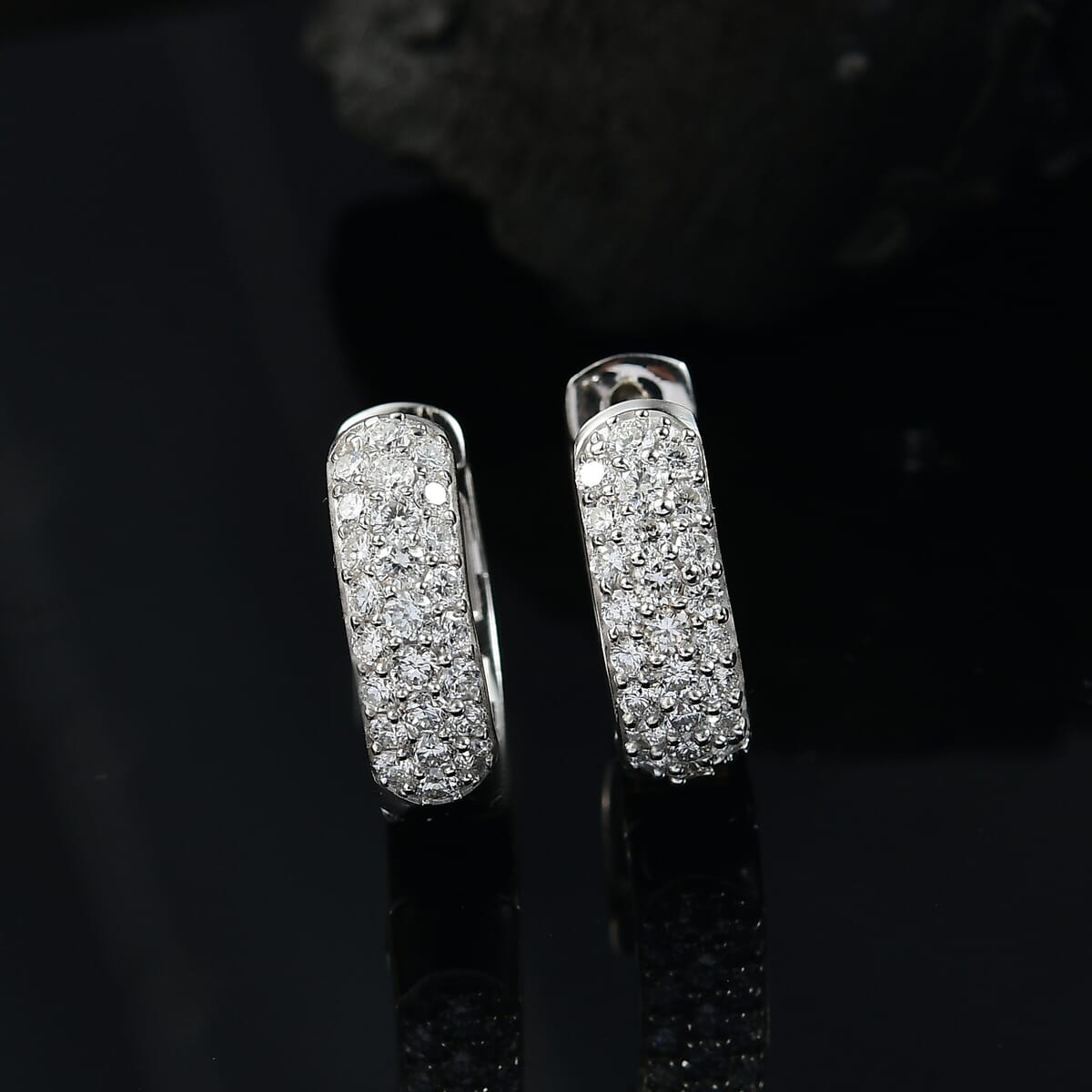 Luxuriant Lab Grown Diamond G-H SI 1.00 ctw Hoop Earrings in Rhodium Over Sterling Silver image number 1