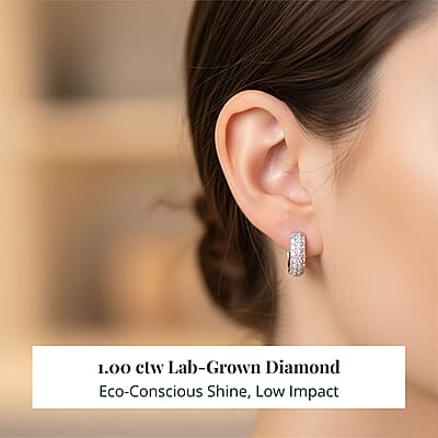 Luxuriant Lab Grown Diamond G-H SI 1.00 ctw Hoop Earrings in Rhodium Over Sterling Silver