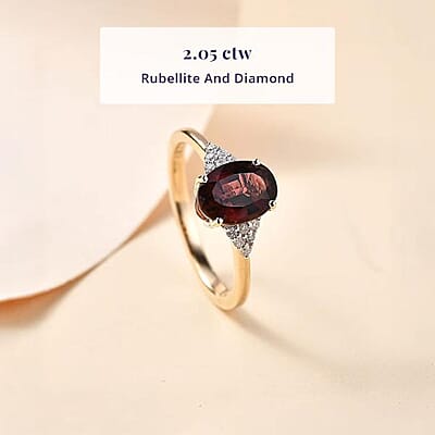 Luxoro 10K Yellow Gold AAA Ouro Fino Rubellite, Diamond (G-H, I2) Ember Kiss Ring (Size 12.0) 2.05 ctw