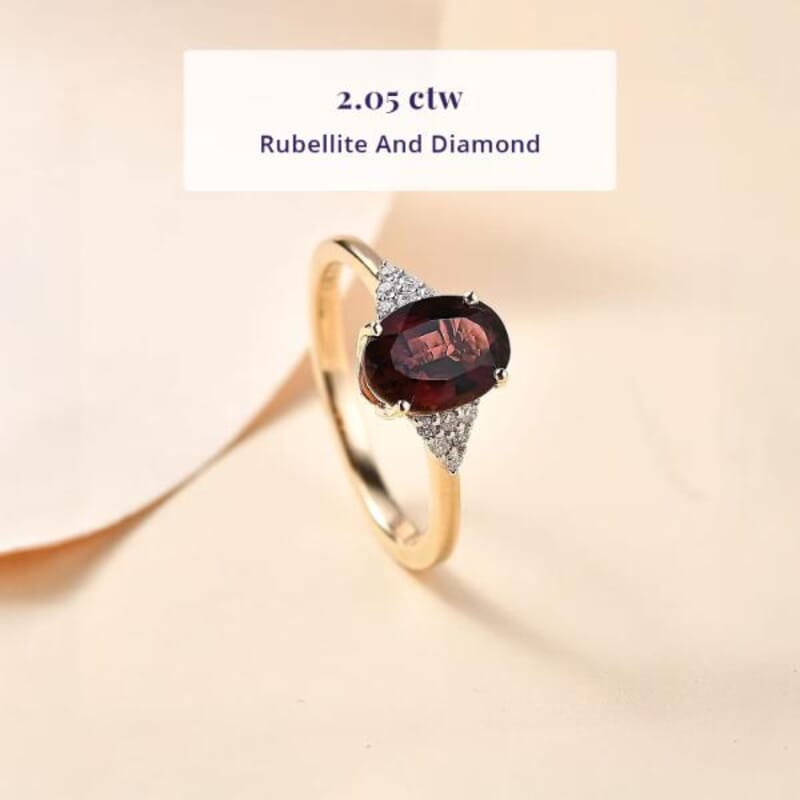 Luxoro 10K Yellow Gold AAA Ouro Fino Rubellite, Diamond (G-H, I2) Ember Kiss Ring (Size 12.0) 2.05 ctw