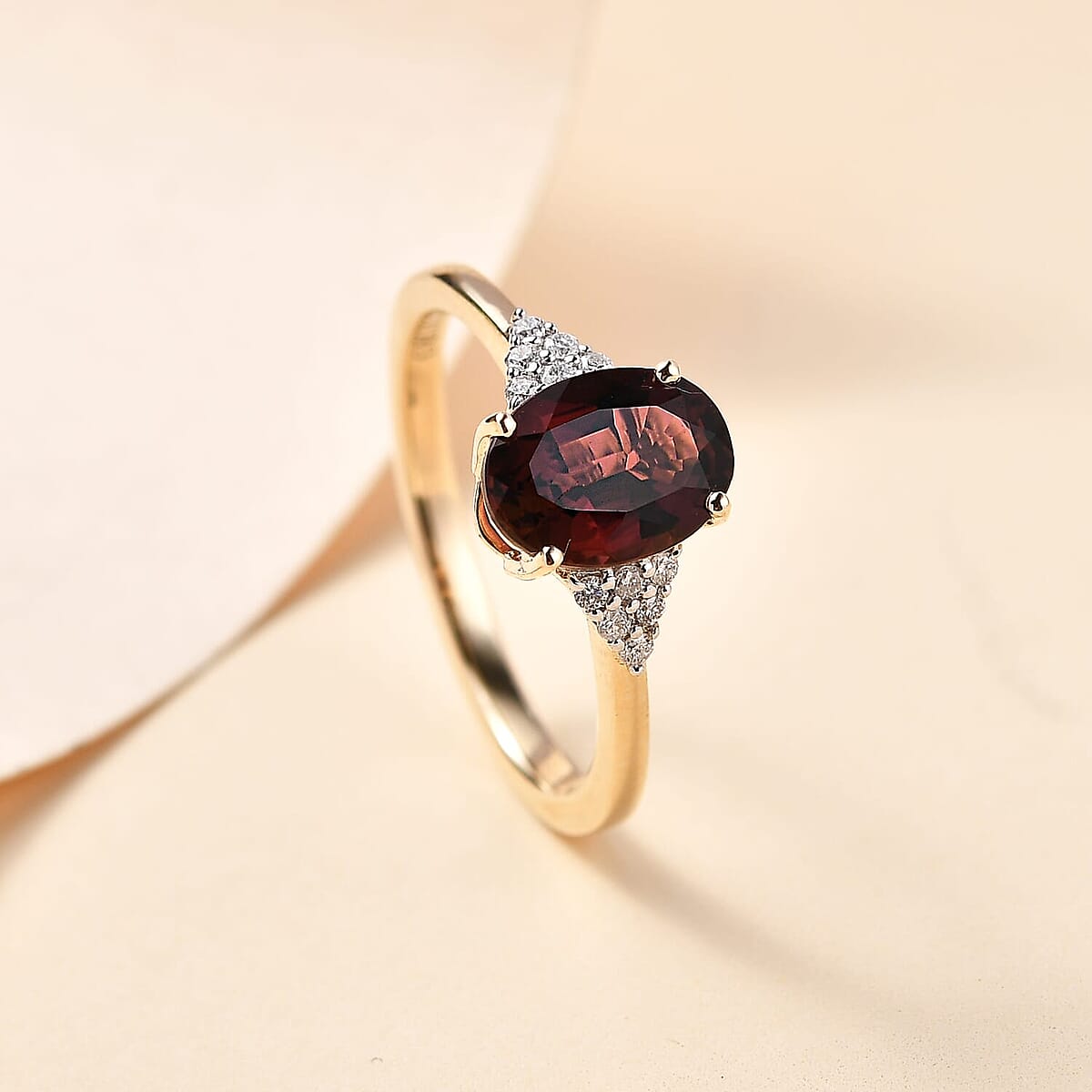 Luxoro AAA Ouro Fino Rubellite and G-H I2 Diamond 2.05 ctw Ember Kiss Ring in 10K Yellow Gold (Size 9.0) (Del. In 10-12 Days) image number 1