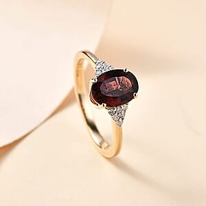 Luxoro AAA Ouro Fino Rubellite and G-H I2 Diamond 2.05 ctw Ember Kiss Ring in 10K Yellow Gold (Size 9.0) (Del. In 10-12 Days)