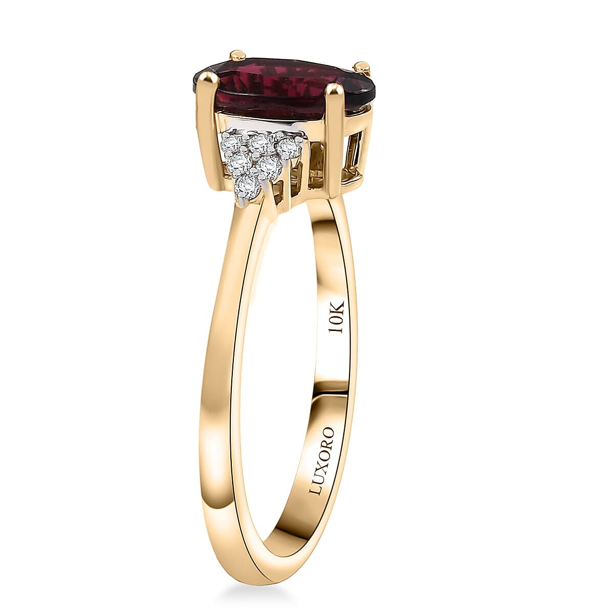 Luxoro AAA Ouro Fino Rubellite and G-H I2 Diamond 2.05 ctw Ember Kiss Ring in 10K Yellow Gold (Size 9.0) (Del. In 10-12 Days) image number 3