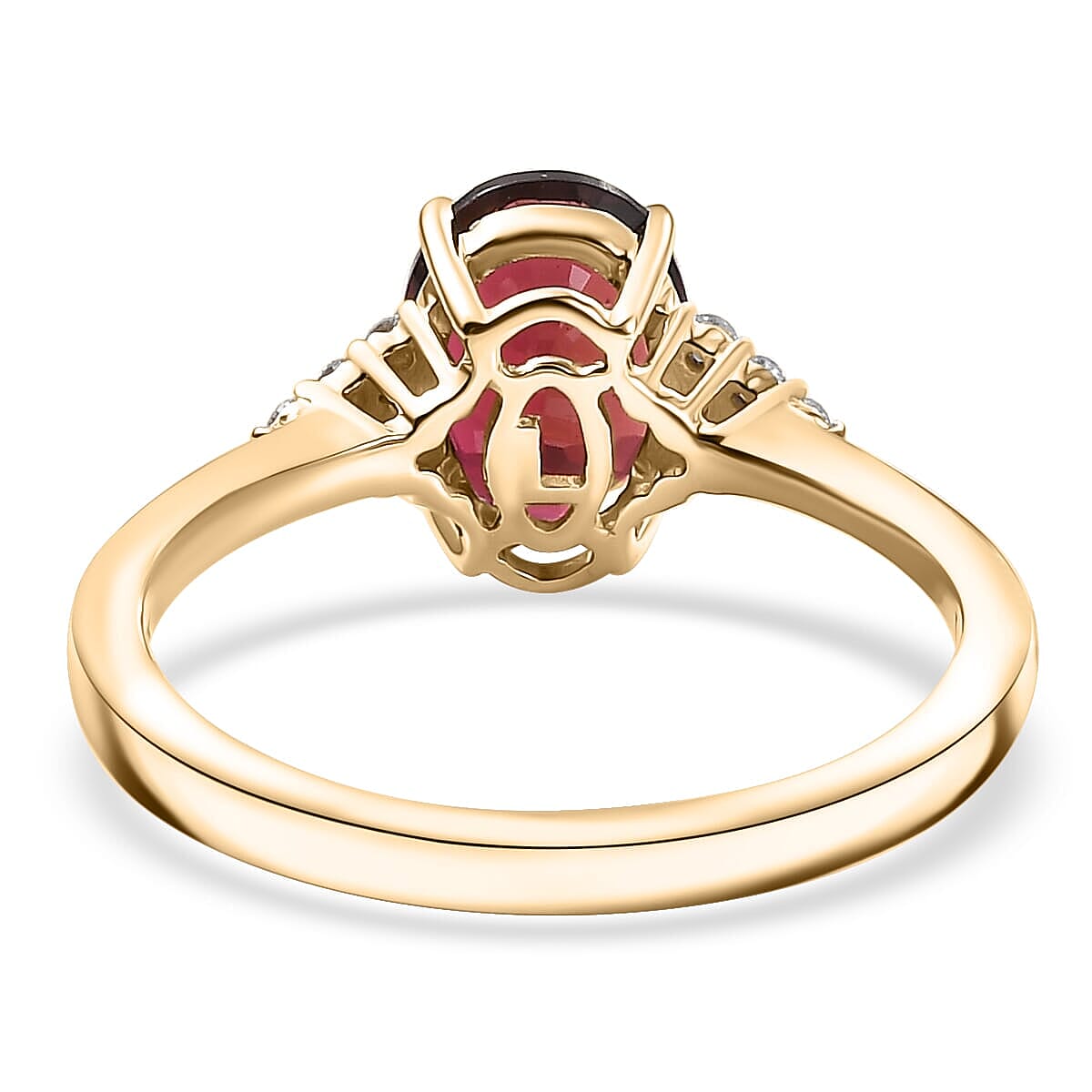 Luxoro AAA Ouro Fino Rubellite and G-H I2 Diamond 2.05 ctw Ember Kiss Ring in 10K Yellow Gold (Size 9.0) (Del. In 10-12 Days) image number 4