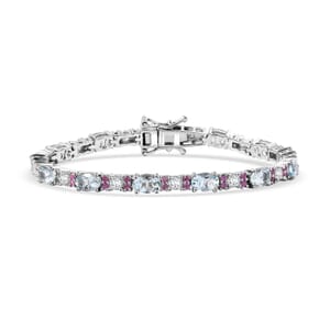 D'Joy Premium Mangoro Aquamarine and Multi Gemstone 7.80 ctw Celestial Serenade Bracelet in Rhodium Over Sterling Silver (7.25 In)