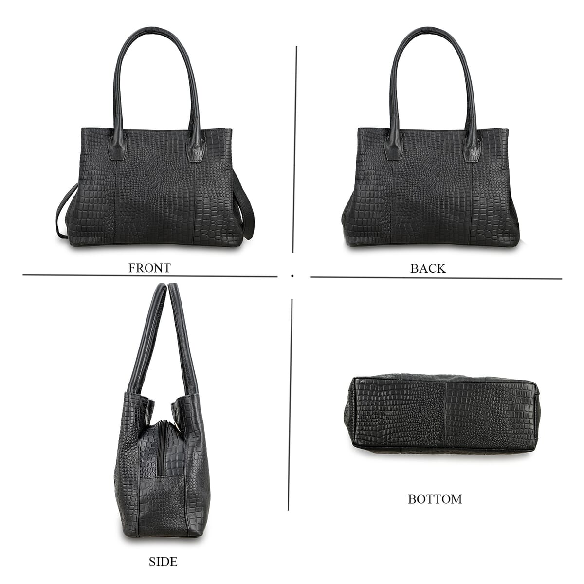 Black Genuine Leather Croco Embossed Shoulder Bag with Adjustable Shoulder Strap image number 4